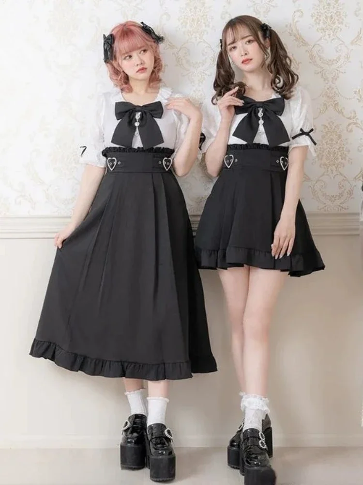 2024 Y2k Esthetische Harajuku Stijl Zoete Meisje Hoge Taille Mini Ruches Rok Slanke Vrouwen Solid Japanse Gothic Jk Saia Feminina