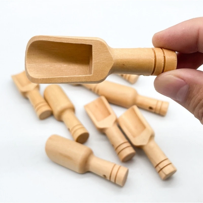 10pcs Coffee Tea Mini Sugar Spoon Wooden Round Handle Scoop Teaspoon Small Salt Shovel Milk Powder Scoops Wood Condiment Spoons