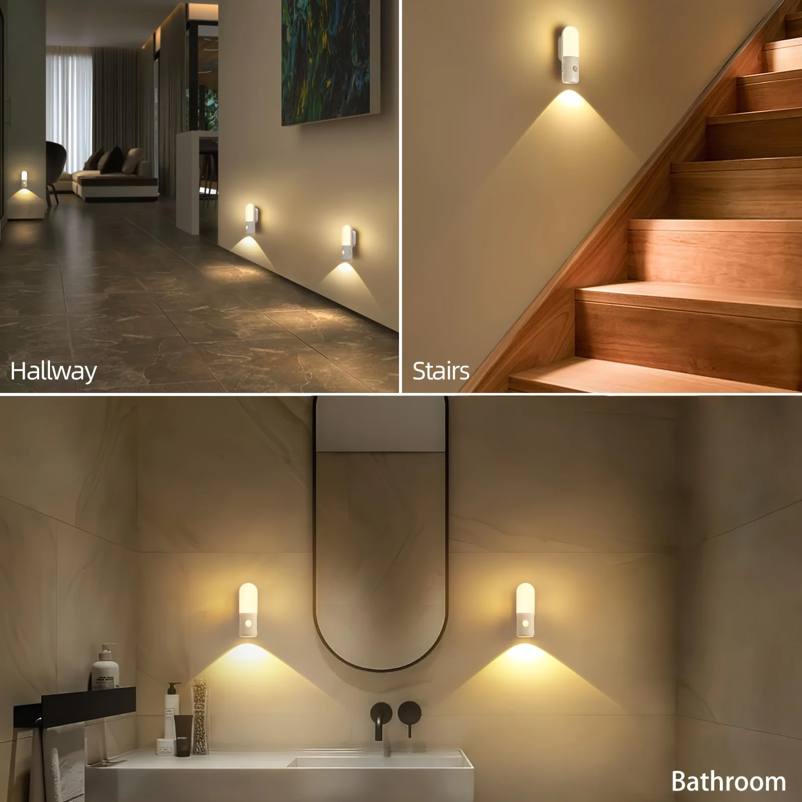 2 in 1 LED Night Light with Motion Sensor 3 Colors Dimmable Spotlights Rechargeable Magnetic Wall Lamp for Bedroom Hallway Stair