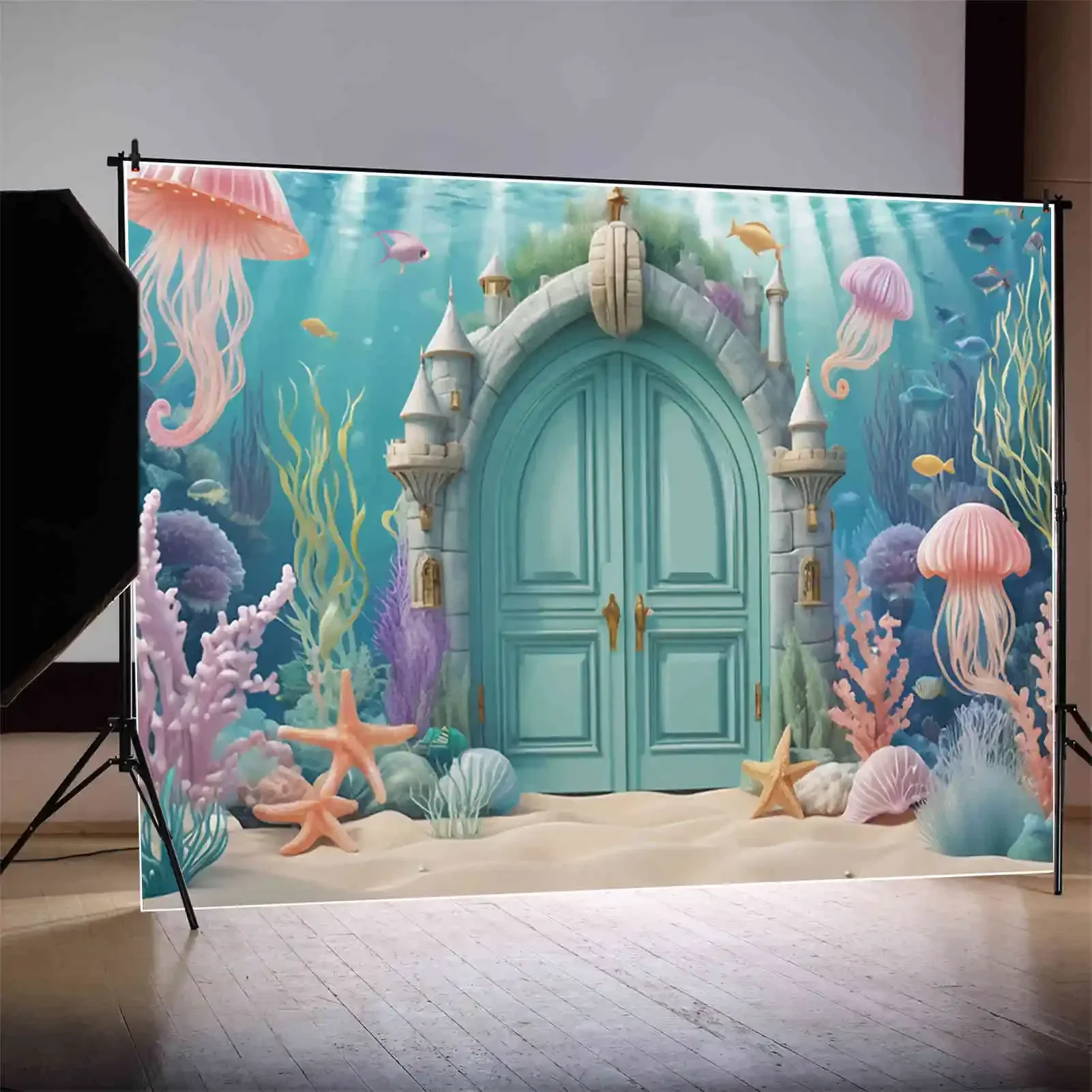 MOON.QG Underwater Mermaid Background Photography Aquarium Fish Seabed Photocall Backdrop Children Studio Photobooth Accessories