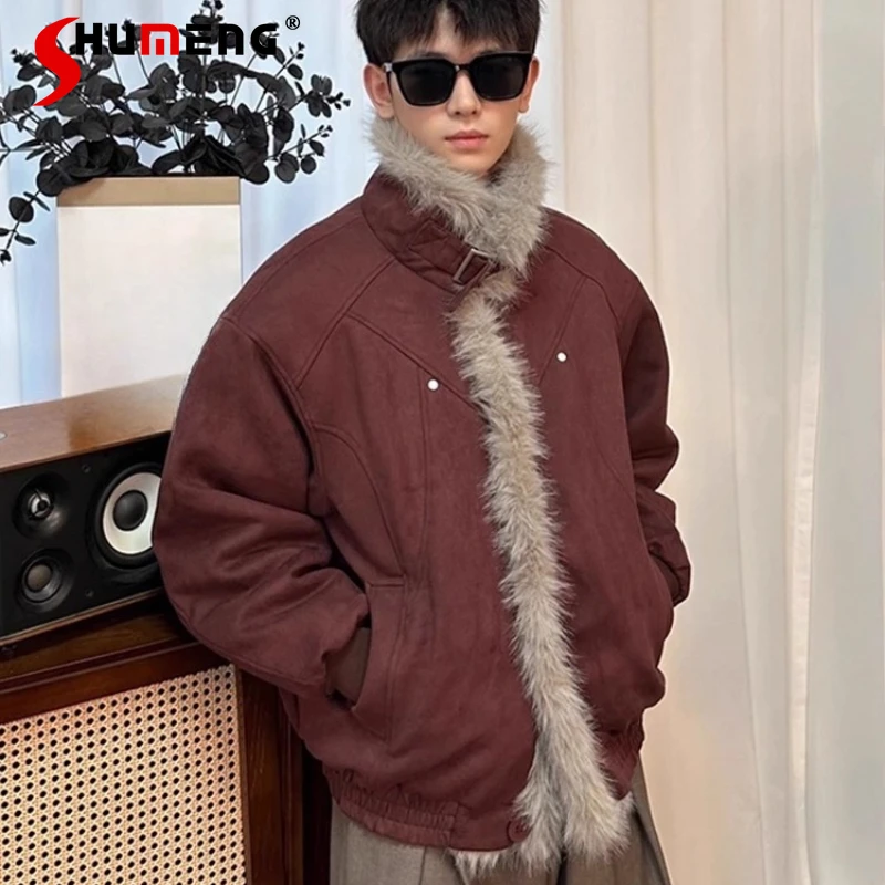 سترات قطنية عصرية للرجال لشتاء 2025 معاطف جديدة من الفرو وياقة من الفرو الصناعي سترات أنيقة سميكة ودافئة وعصرية من القطن #1