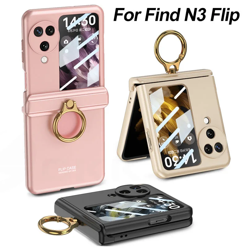 

Magnetic Hinge Ring Holder Case For Oppo Find N3 Flip Back Screen Glass Protective Hard Slim Matte All-included Shockproof Cover