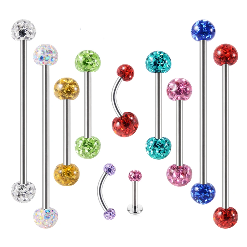 30pcs/Lot 16G&14G Epoxy Crystal Ferido Ball Replacement Ball Piercing Accessories for Tongue Ring Lip Ear Jewelry Wholesale