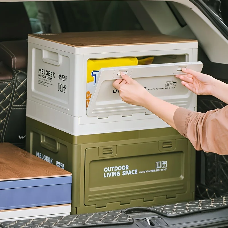 

1 Outdoor Camping Folding Storage Box with Lid, Large-capacity Snack Storage Box, Optional Plastic Lid or Wooden Lid