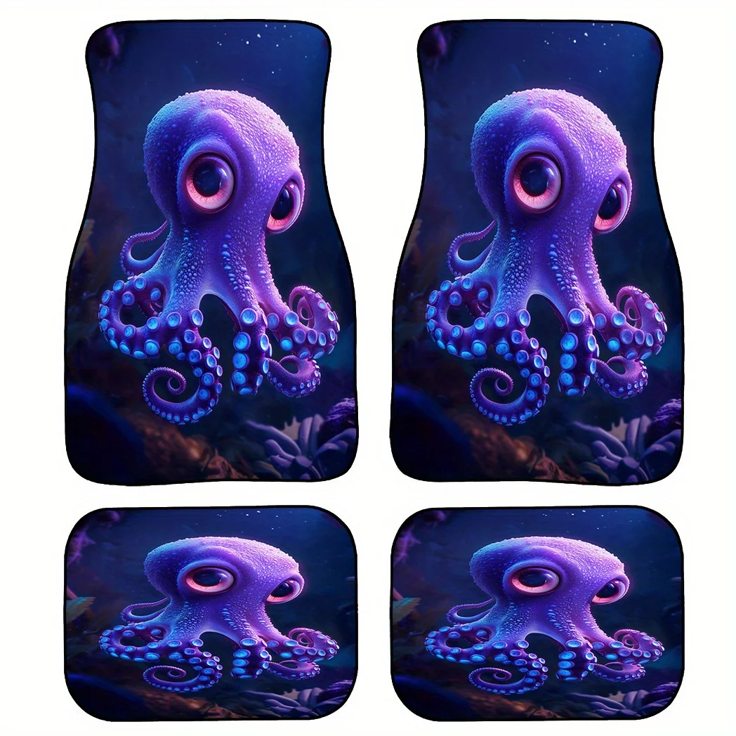 A Set Of Universal Car Floor Mats | Featuring A Hong Octopus Design, Made Of Polyester With Backing, Easy To Clean, Suitable For