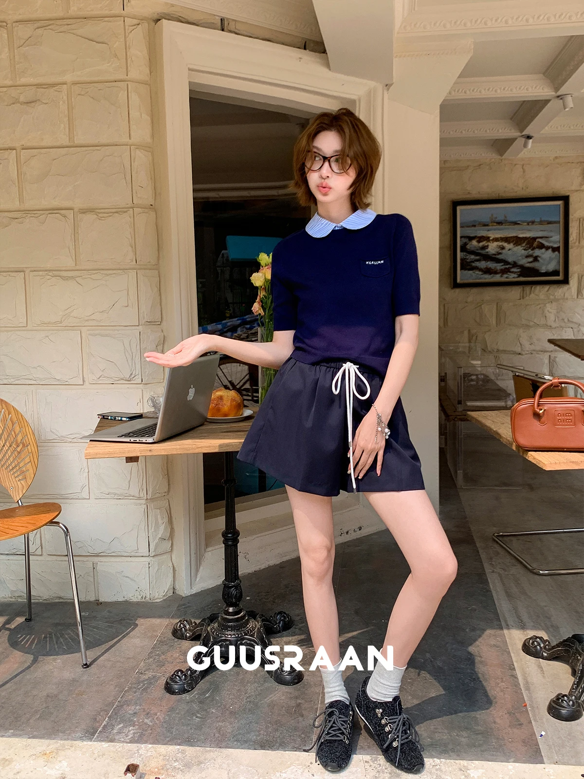 

Cotton Knitted ort Sve Top Peter Pan Collar Women's Anti-Aging Summer Ne Pullover Regular Length Commute Sle