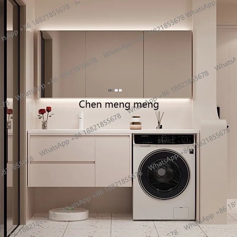 Rock slab hot bending ceramic seamless bathroom cabinet washstand combination solid wood cabinet