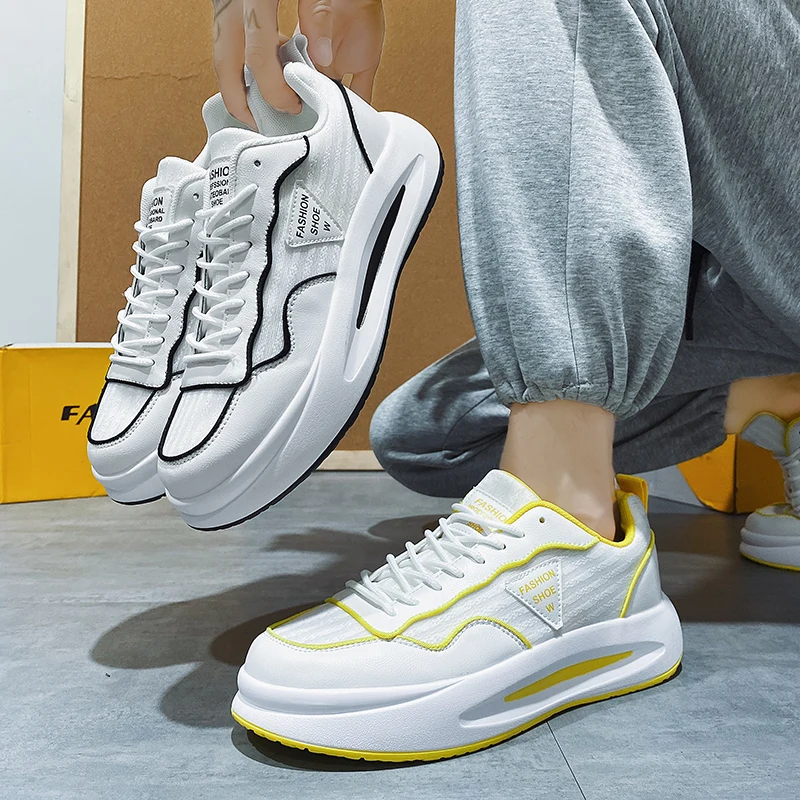 أحذية رياضية ربيعية للرجال قابلة للتنفس - أحذية بيضاء عصرية مقاومة للانزلاق ومقاومة للاهتراء للمراهقين