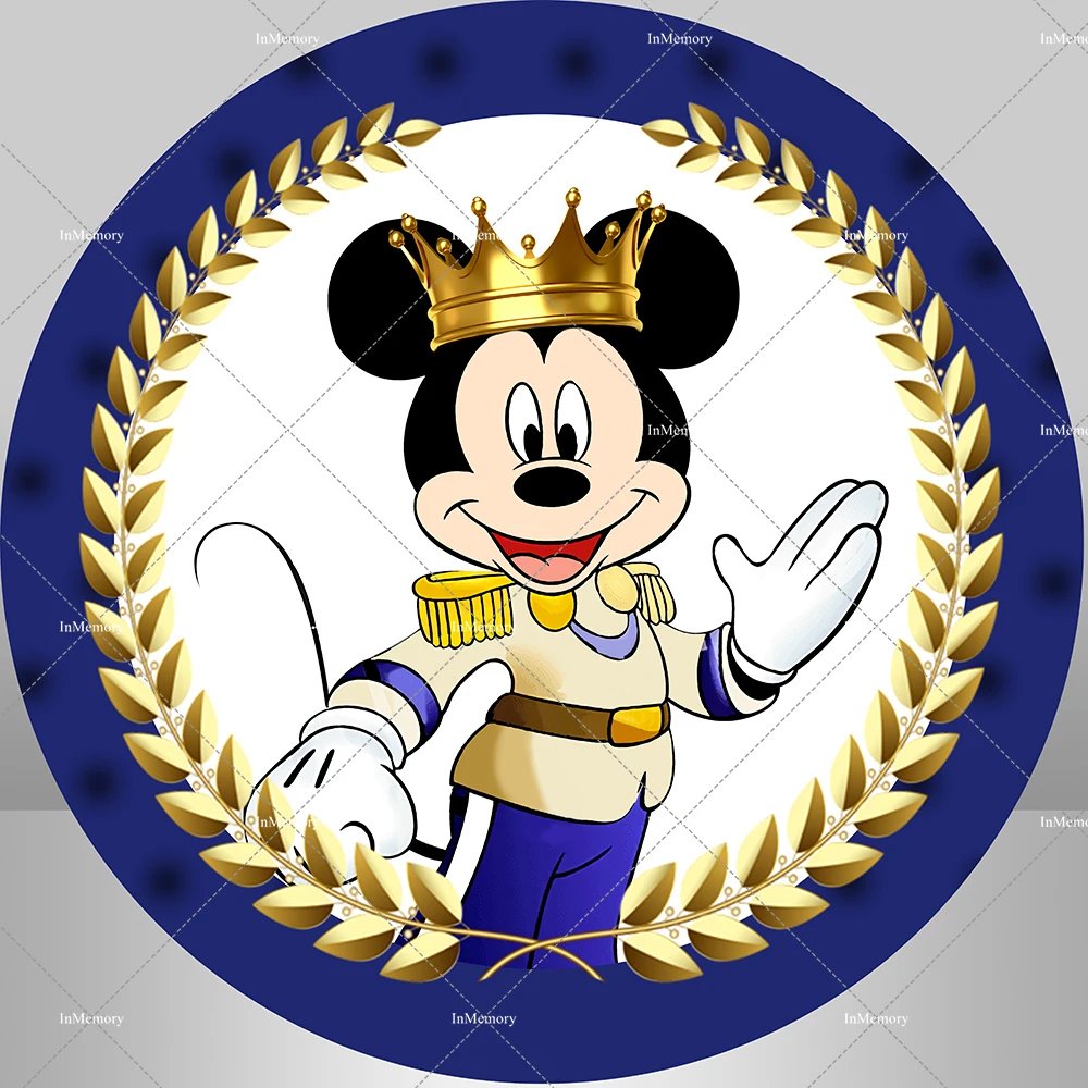 Gold Crown Royal Princess Mickey Mouse Round Circle Backdrop Cover for Boy Birthday Party Decoration Baby Shower Cylinder Covers