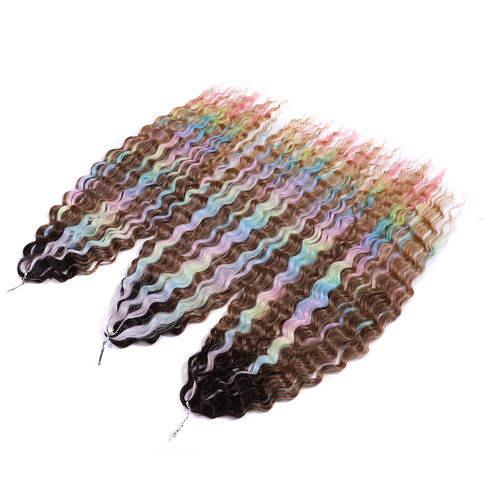 Nobre crochê cabelo sintético arco-íris cor onda de água 24 Polegada torção crochê trança cabelo onda profunda trança extensão do cabelo