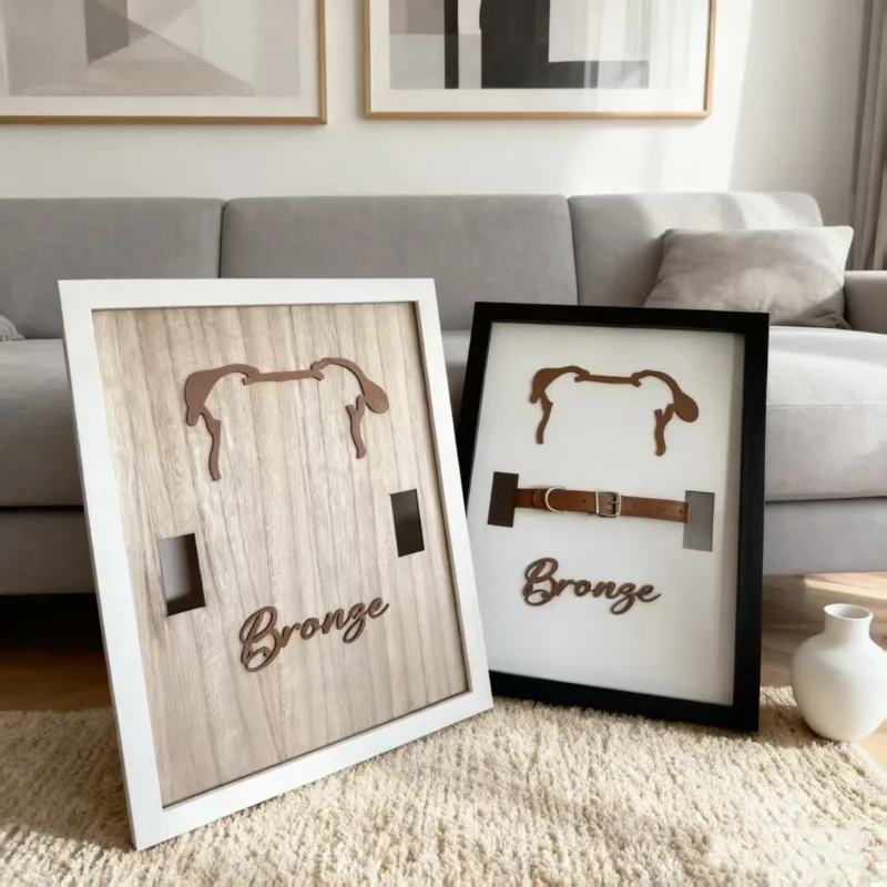 Wooden Pet Memorial Photo Frame with Stand Display Collar Tag and Picture Dog or Cat Keepsake Shadow Box Display Home Decor