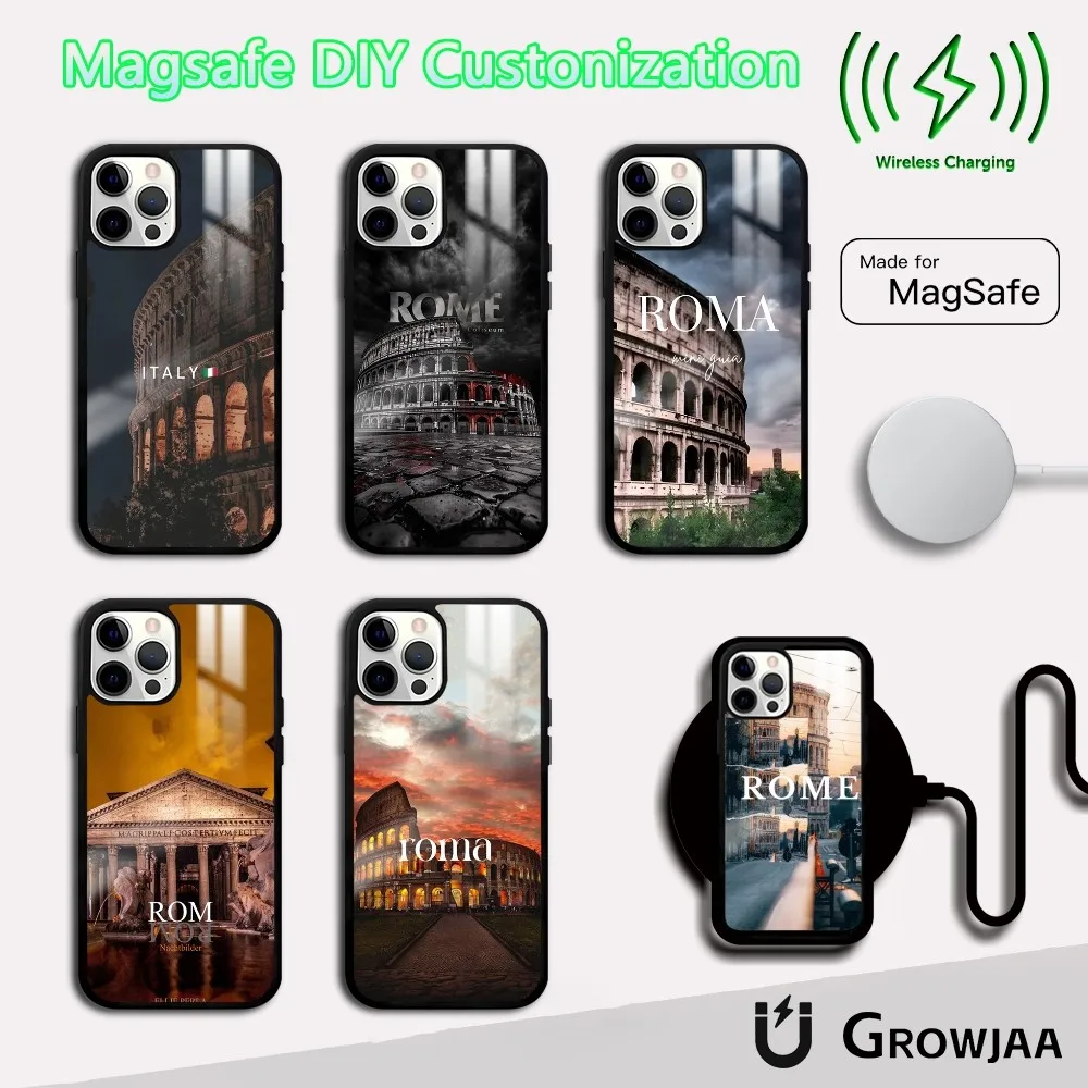 Colosseum R-ROMA Cool Phone Case For iPhone 16 15 14 13 12 11 Pro Max Plus Mini Magsafe Mirror Wireless Magnetic Cover