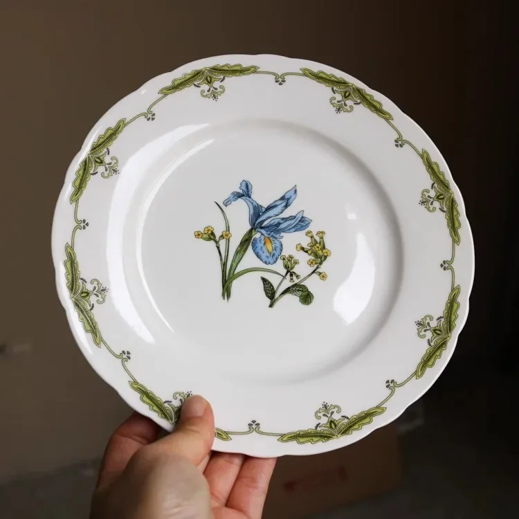 Export European ceramic high-end French elegant daffodil western plate retro 8-inch plate dessert plate