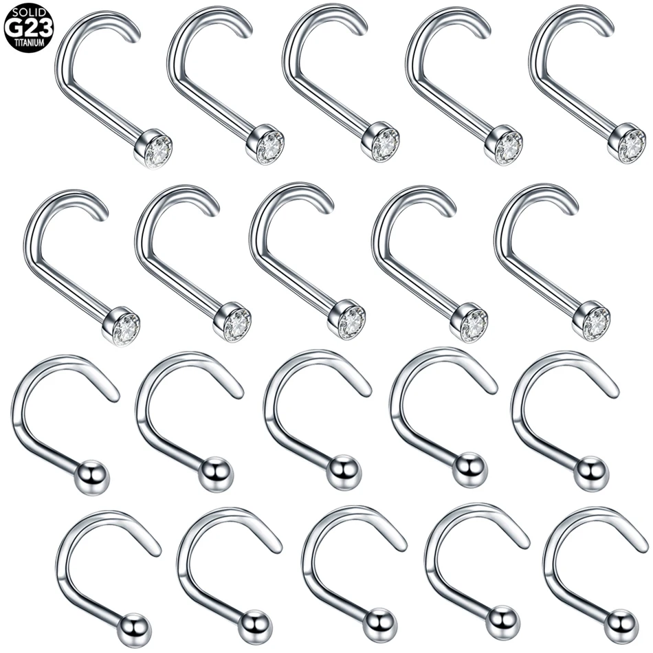 10Pcs/50Pcs G23 Titanium Crystal Nose Studs 2mm Ball Nose Screw Rings Nose Pircing Nariz Ring Body Piercing Jewelry 20G 18G