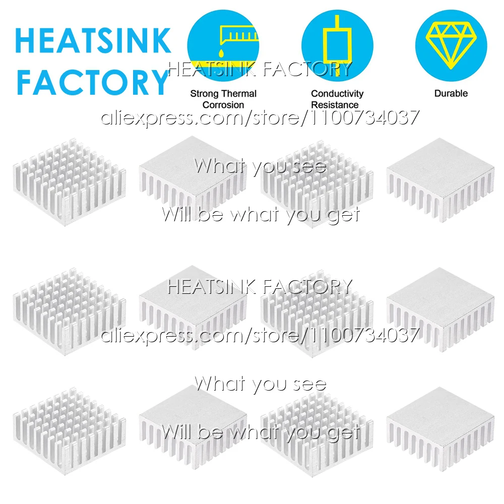 25x25x10mm Silver Zigzag Aluminum Heatsink Thermal Adhesive Tape Cooler for 3D Printer IC Transistor Module PCB