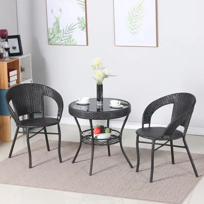 

Балконный небольшой столик и стулья, современный простой домашний ротанговый повседневный маленький круглый стол, бытовой стул из ротанга, уличная спинка, третья