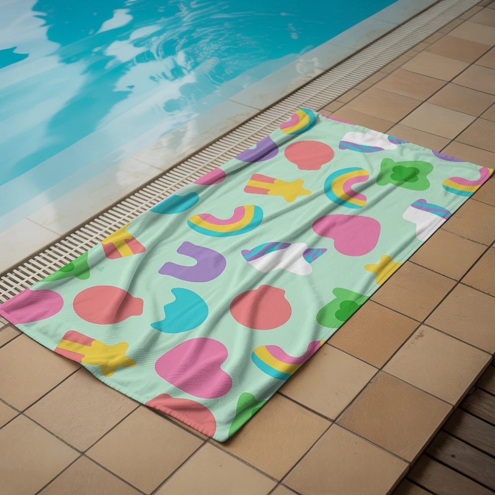 Mint Cute Sticker Cartoon Anime Beach Towel Microfiber Quick Dry Super Absorbent Soft Bath Towel for Kids Adults Travel