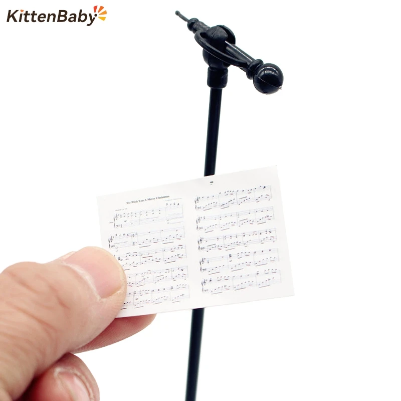 1:12 Dollhouse Miniature Guitar Microphone Sheet Music Combination Musical Instrument Furniture Model Decor Accessory