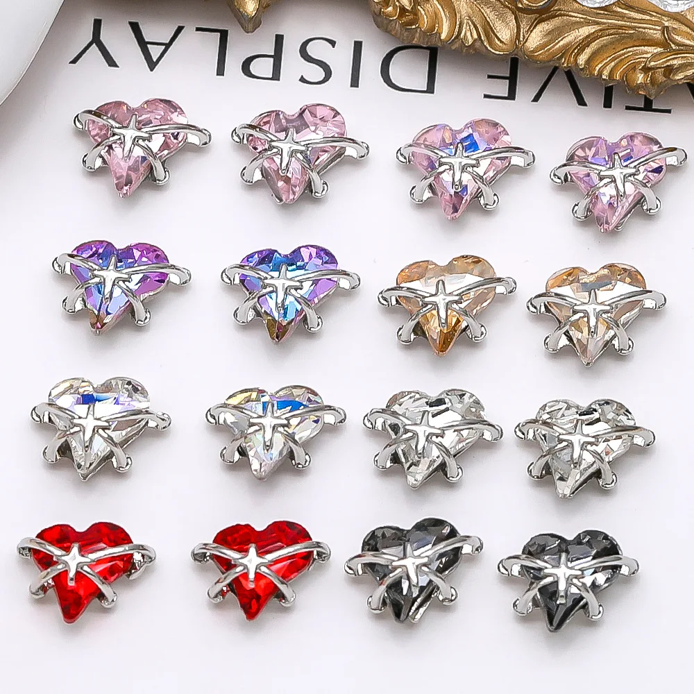10PCS 3D Luxury Alloy Starburst Nail Love Heart Rhinestone Charms Parts For DIY Manicure Nails Decoration Accessories Supplies 2
