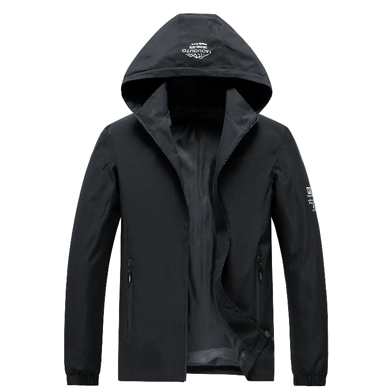 Autumn Printed Hooded Jackets Men Business Casual Thin Work Coats Trend Lightweight Hooded Slim Fit Windbeaker 5XL Jackets Men