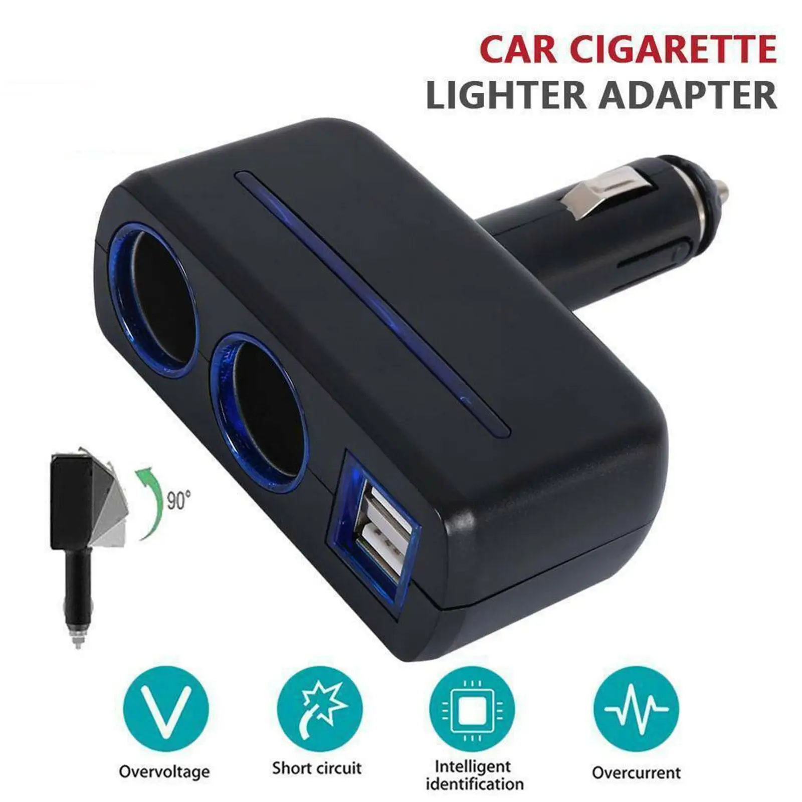 USB 12V/24V 2 Way Car Cigarette Lighter Auto Socket USB Power Dual Vehicle Lighter Adapter Splitter Universal Charger R7O3