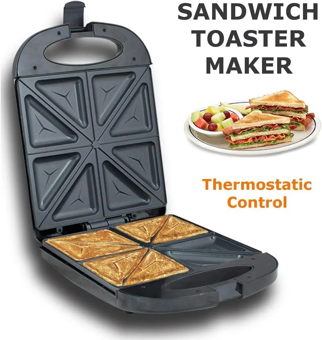 صانع الساندوتشات، صانع الساندوتشات الكهربائية 1200 وات 220 فولت، 4 شرائح شواية توست مزدوجة غير لاصقة، صانع الوافل، فرن الكيك، الإفطار