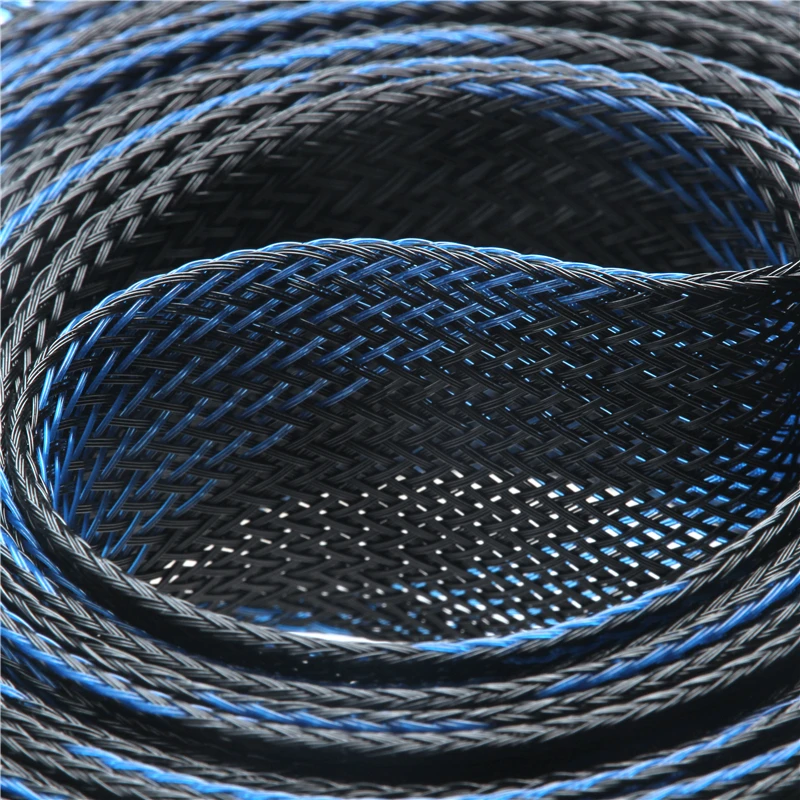 5M Cable Sleeve Blue&Black Expandable High Density Wire Protection PET Nylon Braided Sleeving Cables 2/4/6/8/10/12/15/20/25mm