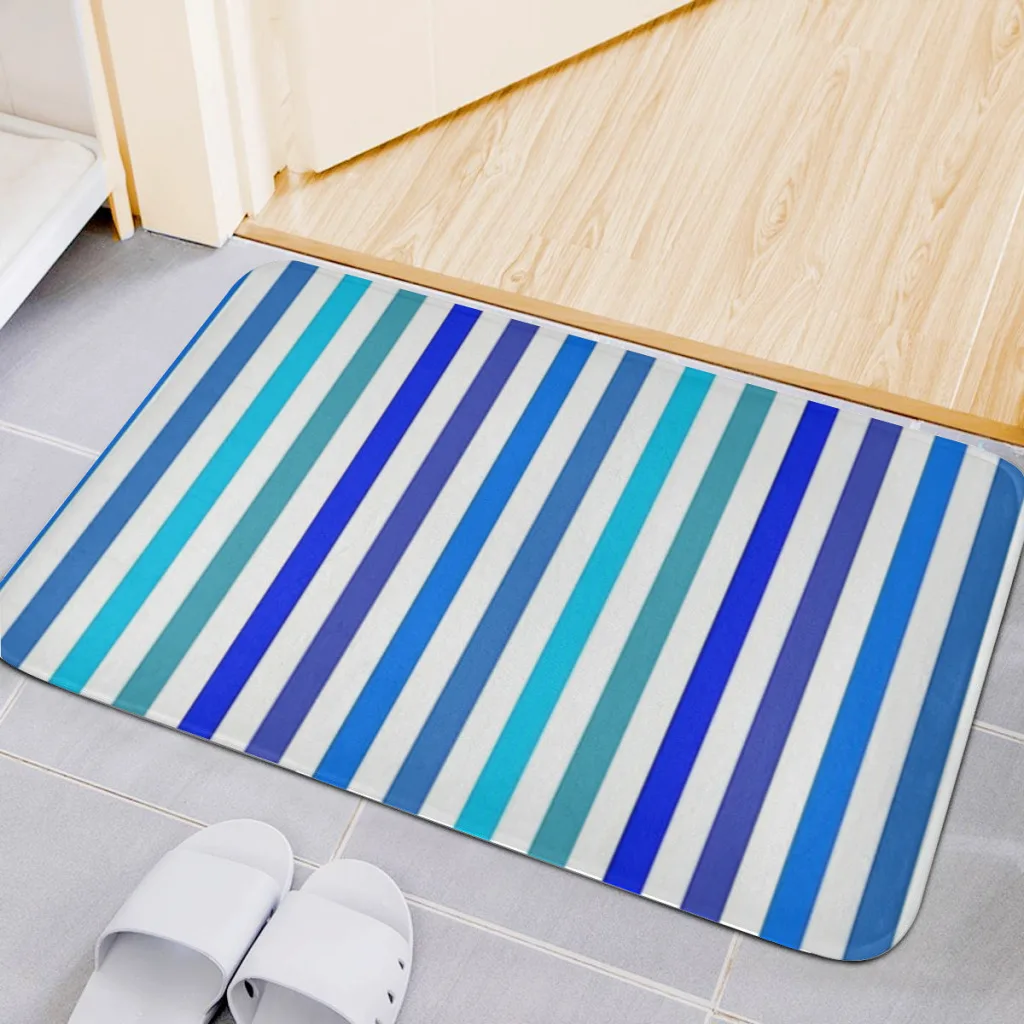 Vertical Blue And White Striped A Bath Mat Set Modern Art Textured Pattern Home Carpet Bathroom Decor Floor Rugs Toilet