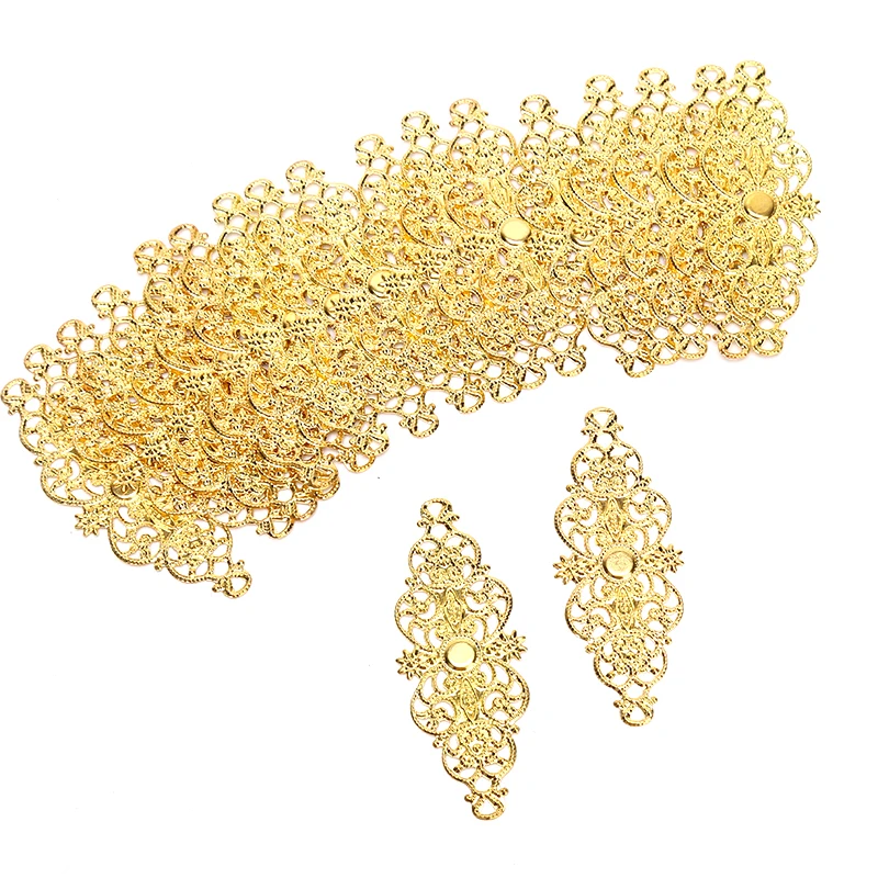 20 sztuk/zestaw filigranowy kwiat zawijany rękodzieło brązowe DIY ozdoby biżuteria znaleziska 61x24mm