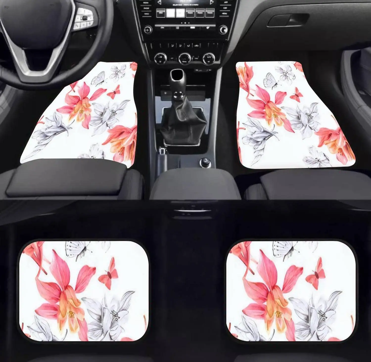 Car Floor Mats - A Seamless Watercolor Drawings Pencil Sketches Blooming Fuchsia Carpet Floor Mats for Cars, Anti Slip Rubber