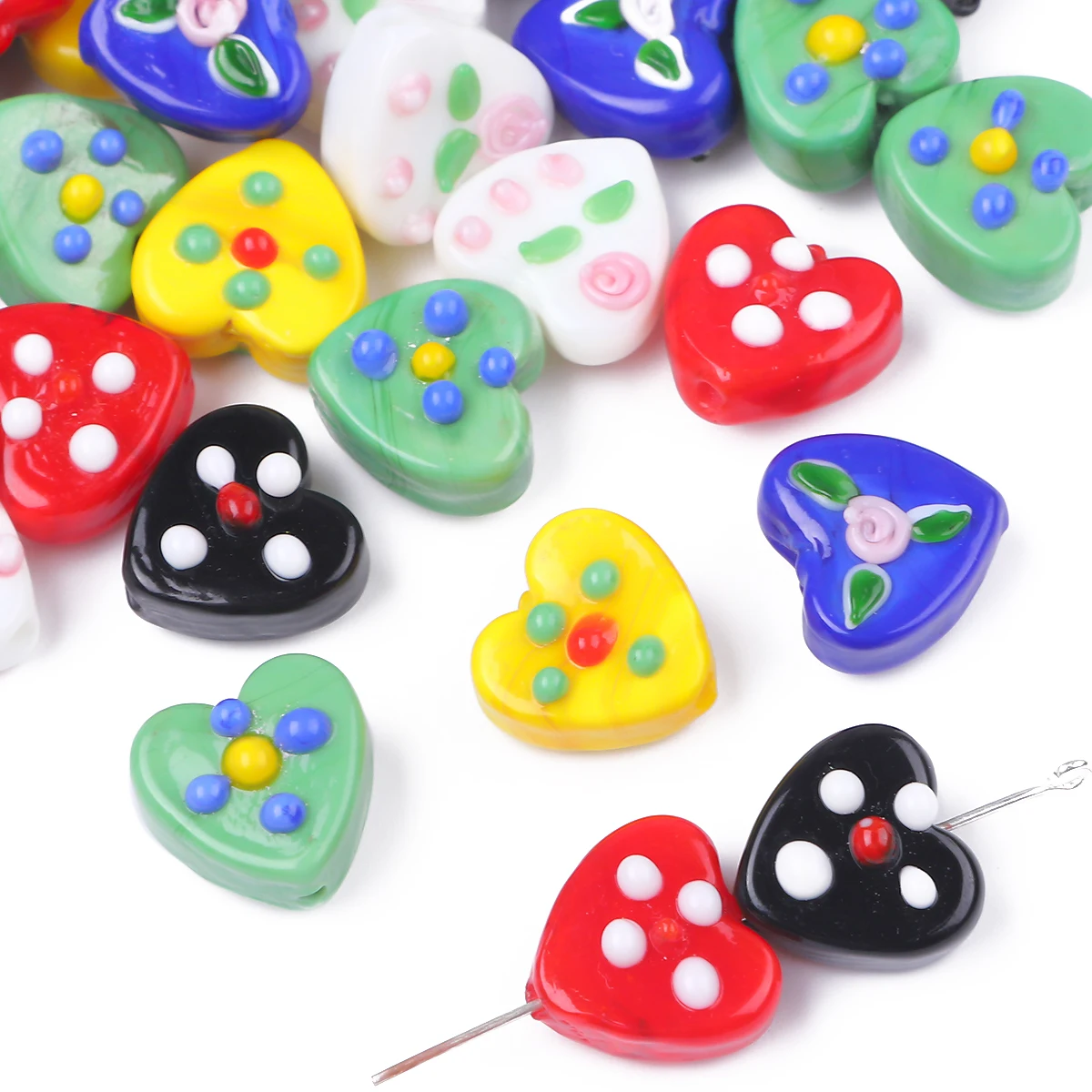 1-5pcs15mm Colored Polka Dot Heart Shape Lampwork Glass Beads Charms Loose Spacer Beads for DIY Jewelry Craft Making Accessories