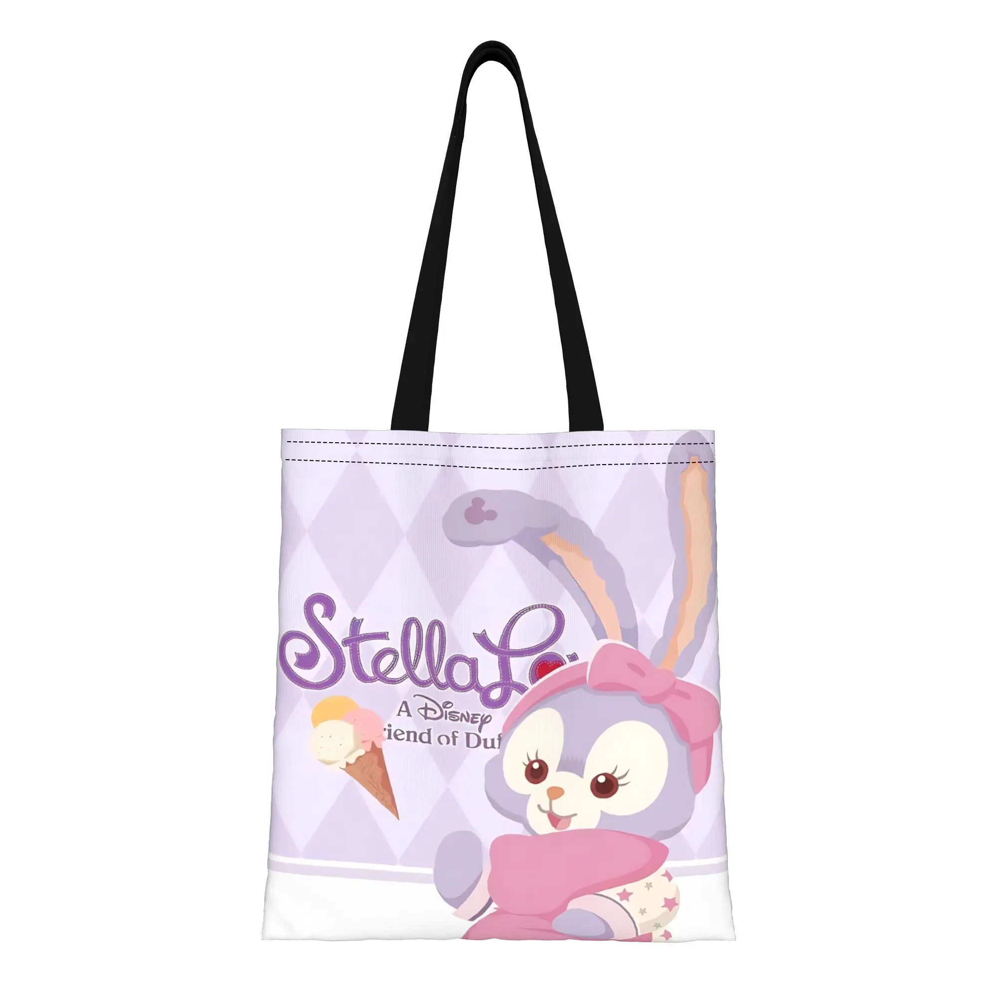

first day of school Large Capacity Disney Duffy And Friends StellaLou purple rabbit Canvas Tote Bag Foldable Chic Pattern Gifts