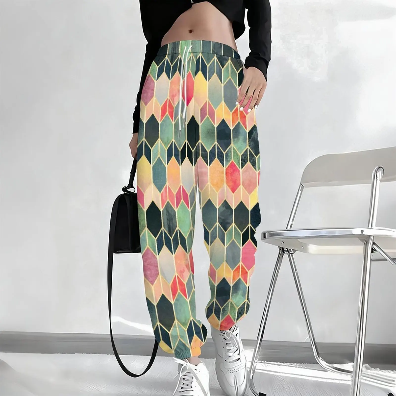 Women's Fashion Drawstring Jogging Pants Winter Daily Casual Yoga Pants  Printed Sportswear Pants Autumn Pocket Trousers