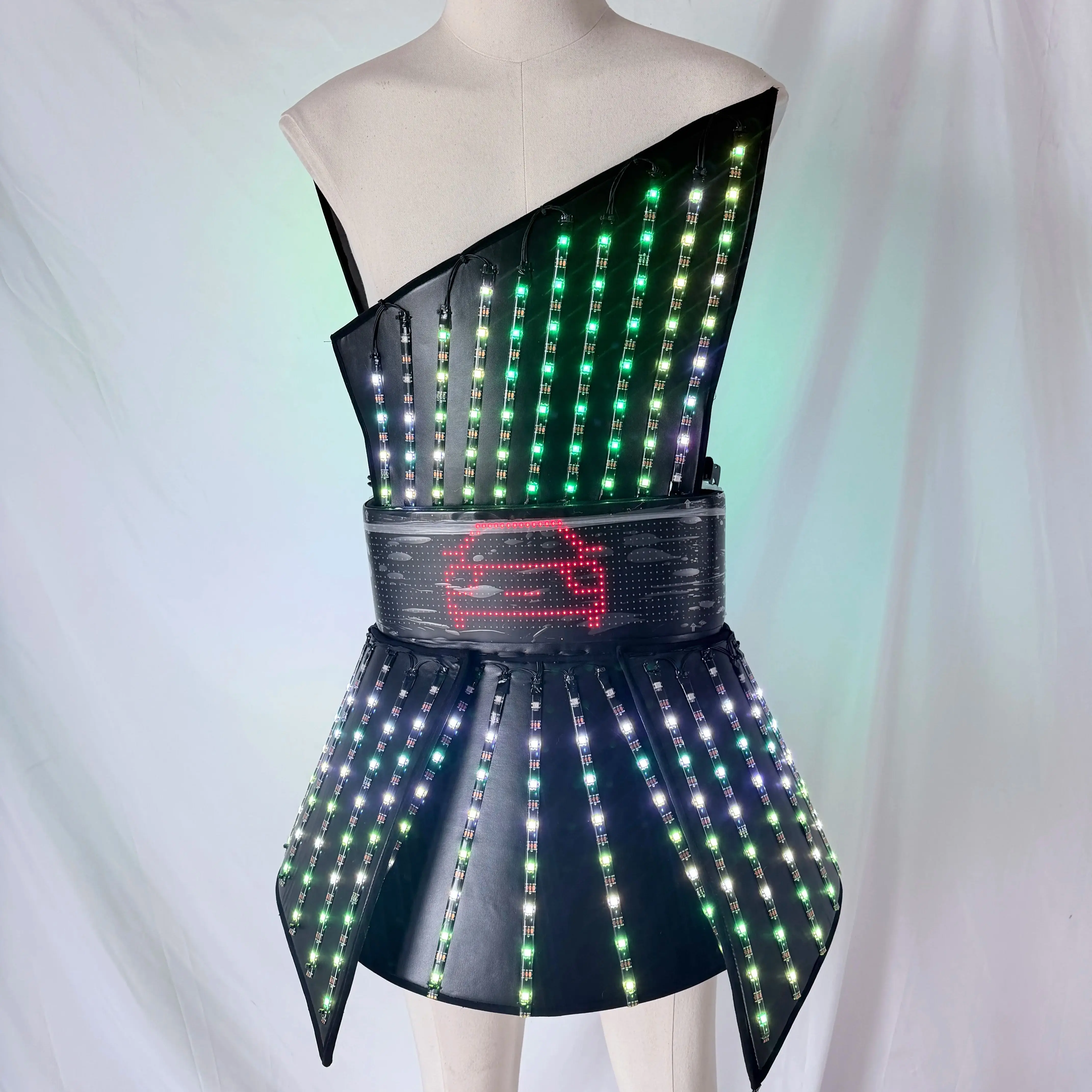 Gaun LED Wanita Berubah Warna Penuh, Rok Menyala dengan Kontrol Nirkabel USB untuk Pesta Klub Malam, Rave, DJ, Pertunjukan Panggung Tari