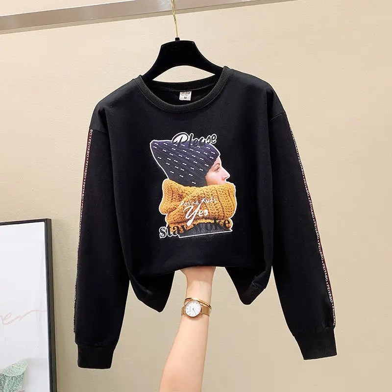 

Fashion Printed All-match Sweatshirts Female Clothing 2023 Autumn Winter Oversize Korean Tops Casual Sweatshirt