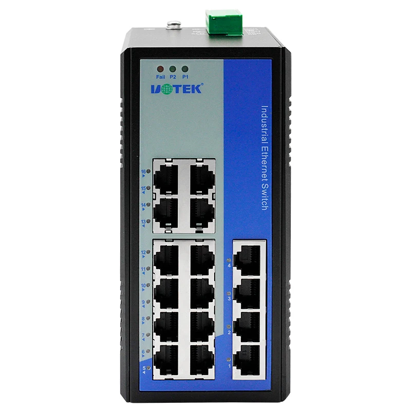 UOTEK 16포트 10/100M RJ45 2레이어 비관리형 산업용 이더넷 스위치 DIN-레일 UT-60416F-16T-BNF