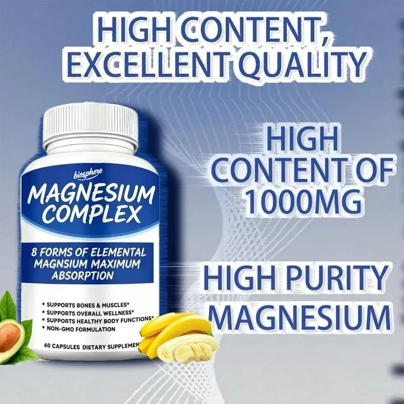 Magnesium complex 1000mg, 8 forms - glycine, citric acid, malic acid, taurine 60 capsules  Musculoskeletal Health Support
