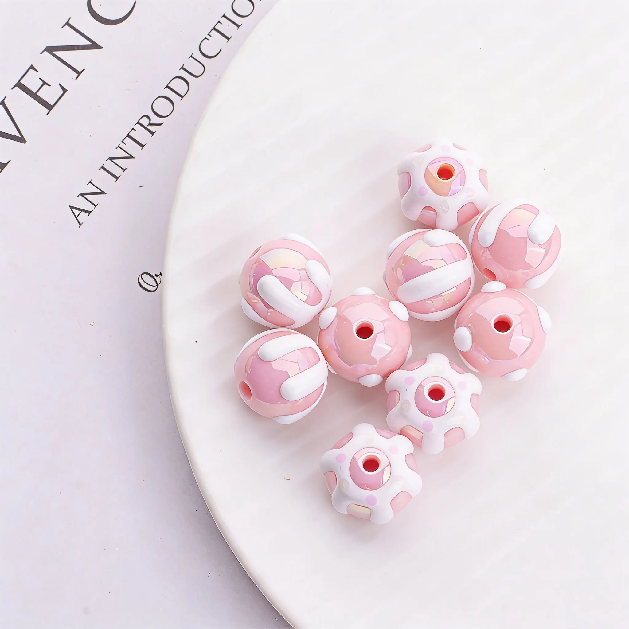 SW18 16mm Hand-painted Polka Dot Illusion Flower Colored Round Exquisite Bead Handmade Beaded Mobile Phone Chain Trend Bracelet