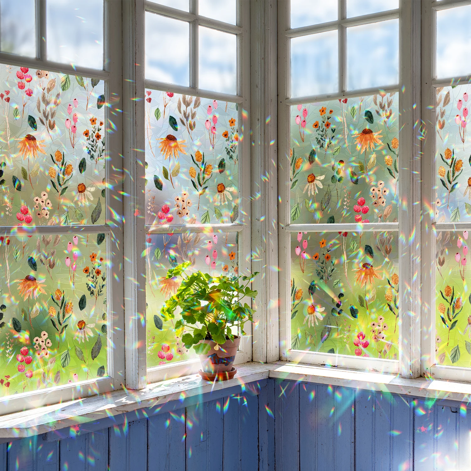 Alwayspon Non-Adhesive Stained Glass UV Rainbow Window Film, Vinyl Static Cling Window Stickers, Privacy Film for Glass Windows