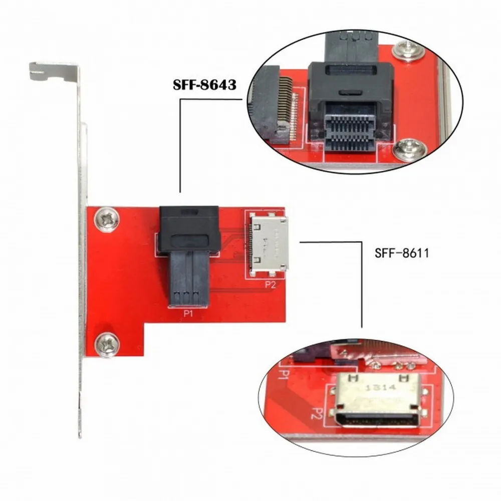 PCI-Express 4.0 Mini SAS HD SFF-8643 to Oculink SFF-8611 SFF-8612 PCBA Female Adapter With Bracket