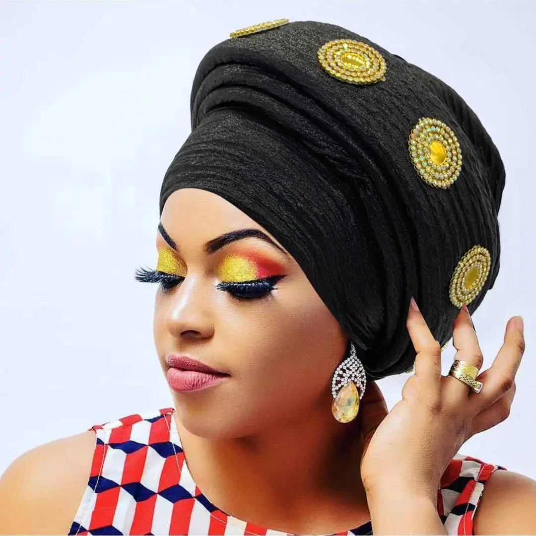 Fashion wanita topi Turban Afrika Autogele ikat kepala wanita bungkus kepala Bonnet Muslim topi Turban Mujer