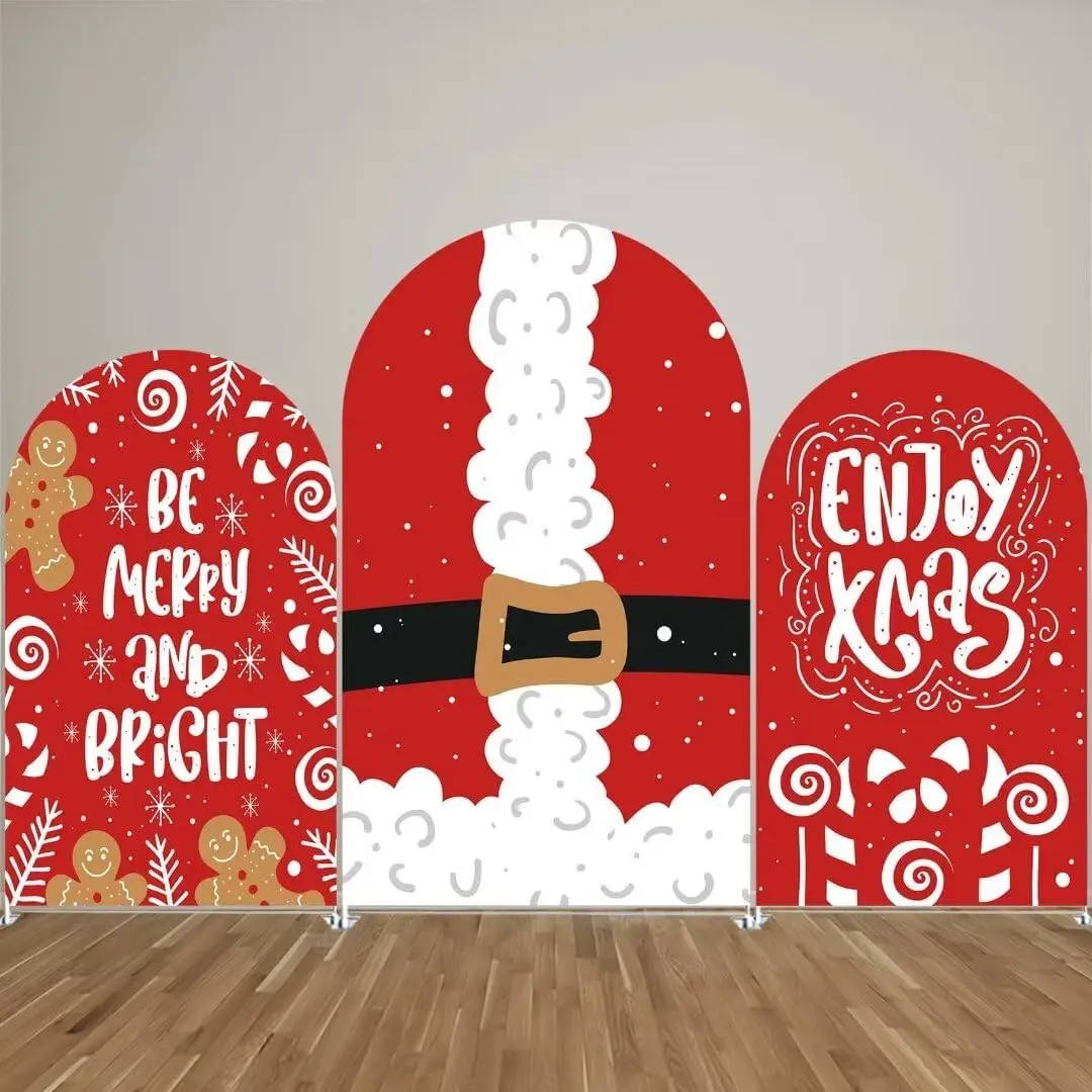 غطاء قماش قابل للتمدد لعيد الميلاد Be Merry and Bright Arch Stand خلفية لمستلزمات زينة حفلات المهرجانات