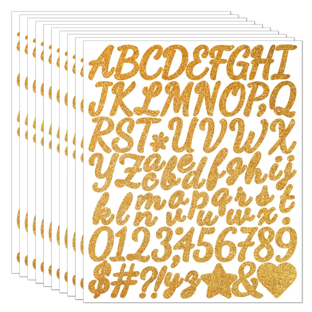 5 Sheets English Letter a-Z Glitter Letter Stickers Sparkling 2/1.5 Inch Alphabet Big Letter Stickers Heart Self Adhesive