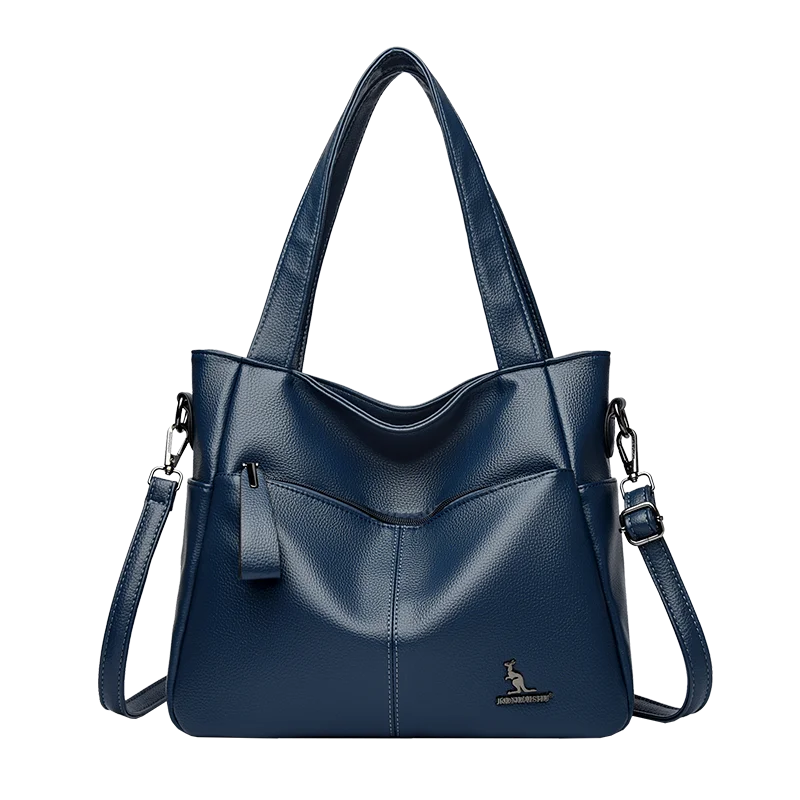 Kangaroo Brand Genuine Leather Tote Bag Large Capacity Single Shoulder Slant Cross Bag Soft Cowhide Handbag Commuter Style