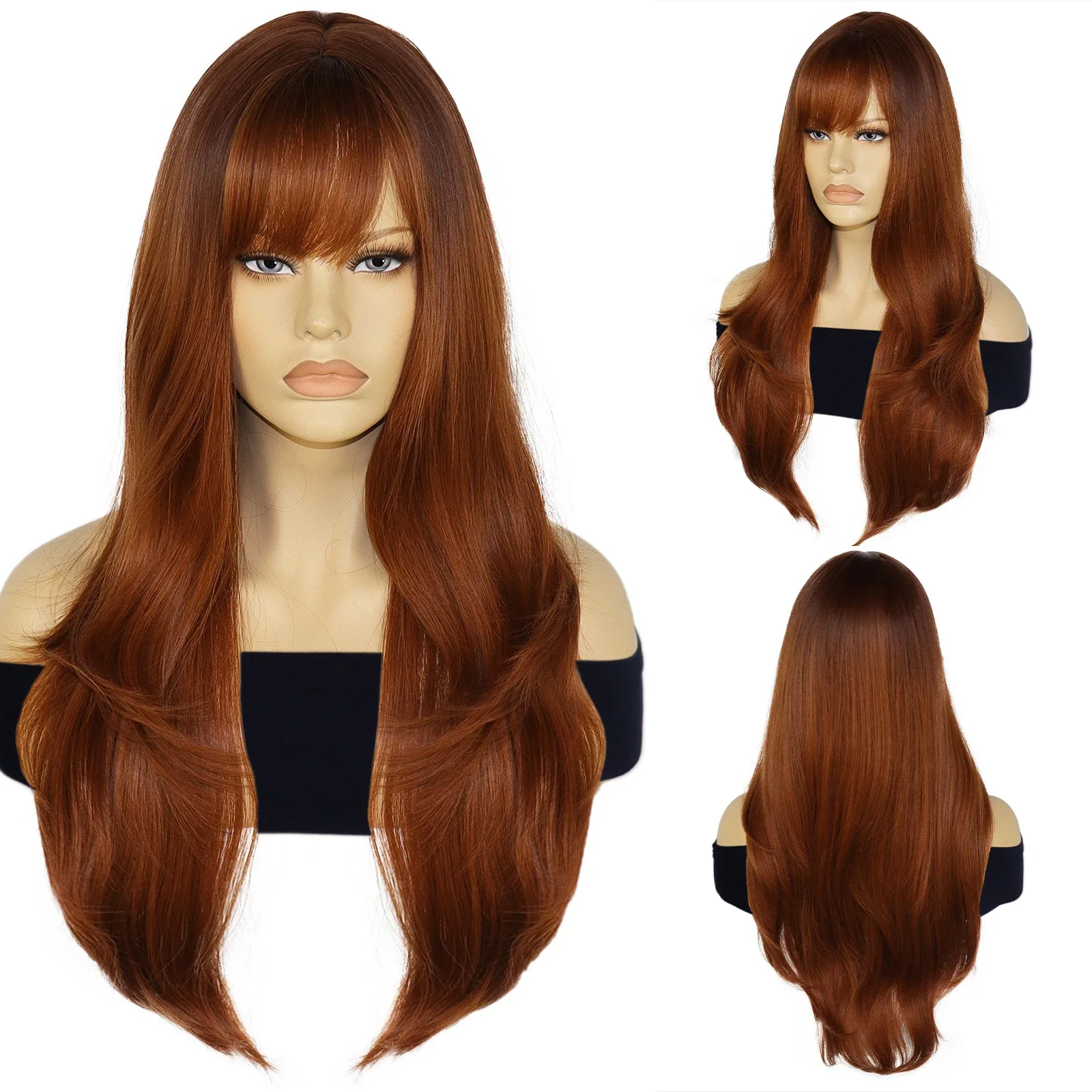 

Synthetic Hair long Wavy Brown Cosplay Bangs Anime Halloween Natural COS Wig