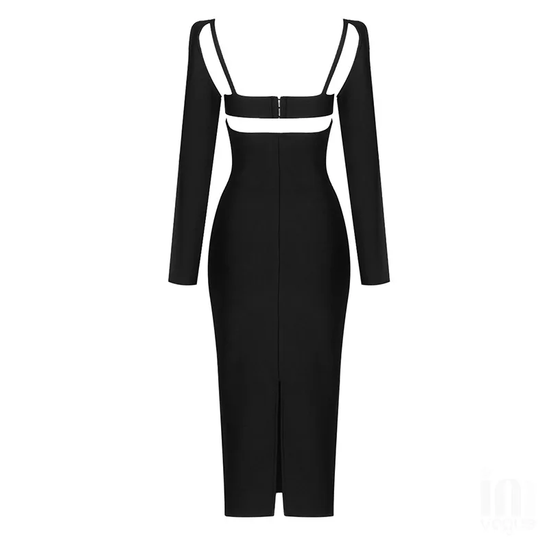 2024Summer New Hot Sale Black Hollow Bandage European and American Fashion Sexy Dress