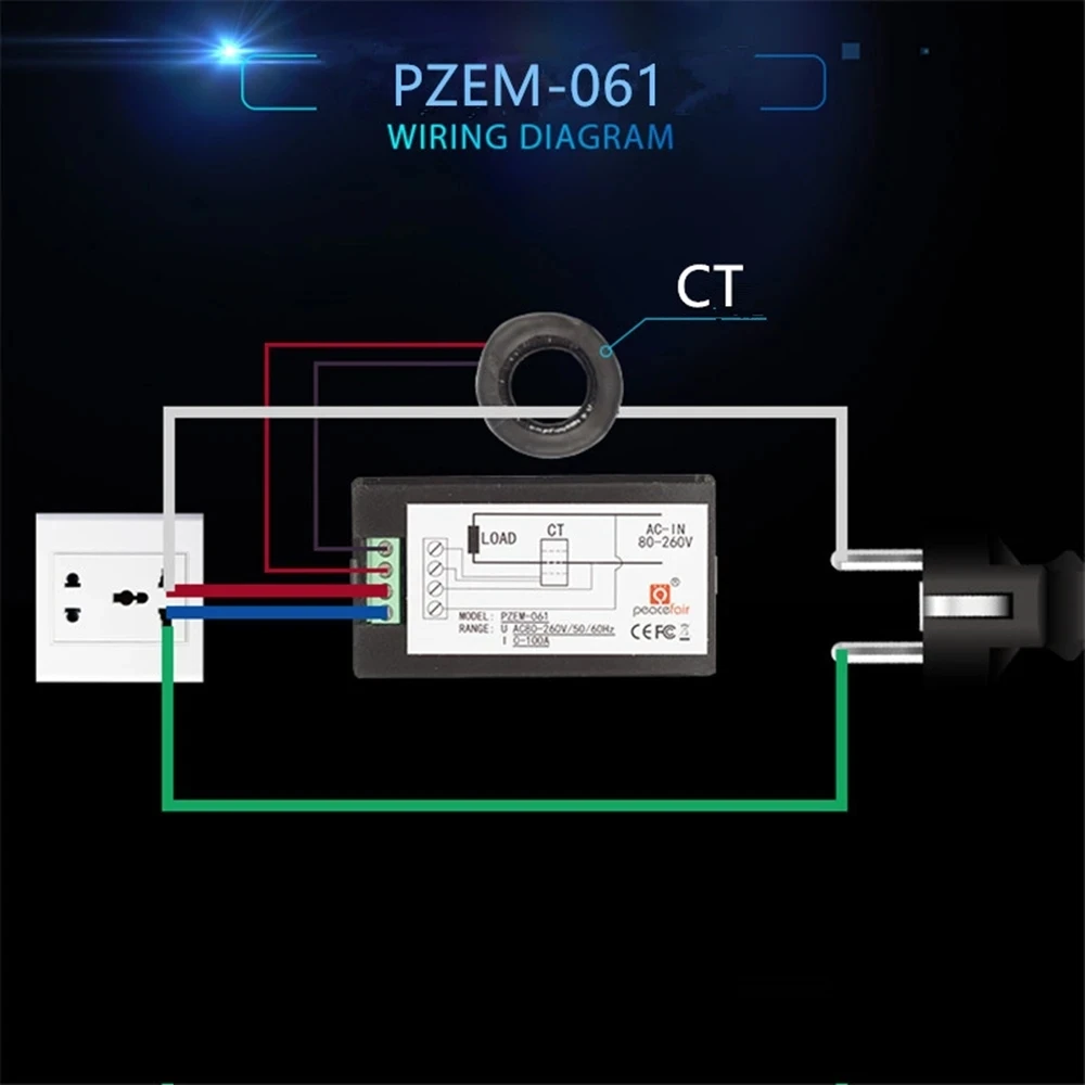 20A 100A AC 80-260V DC 6.5-100V Cyfrowy wyświetlacz LED Woltomierz Amperomierz Watomierz Miernik energii 12V 24V 110V 220V Tester napięcia