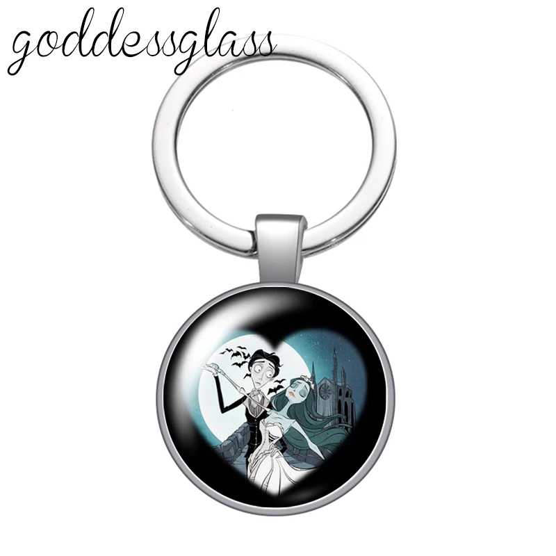 Tim Burton\'s Corpse Bride Ghost Cartoon Photo glass cabochon keychain Bag Car key chain Ring Holder Charms keychains gift