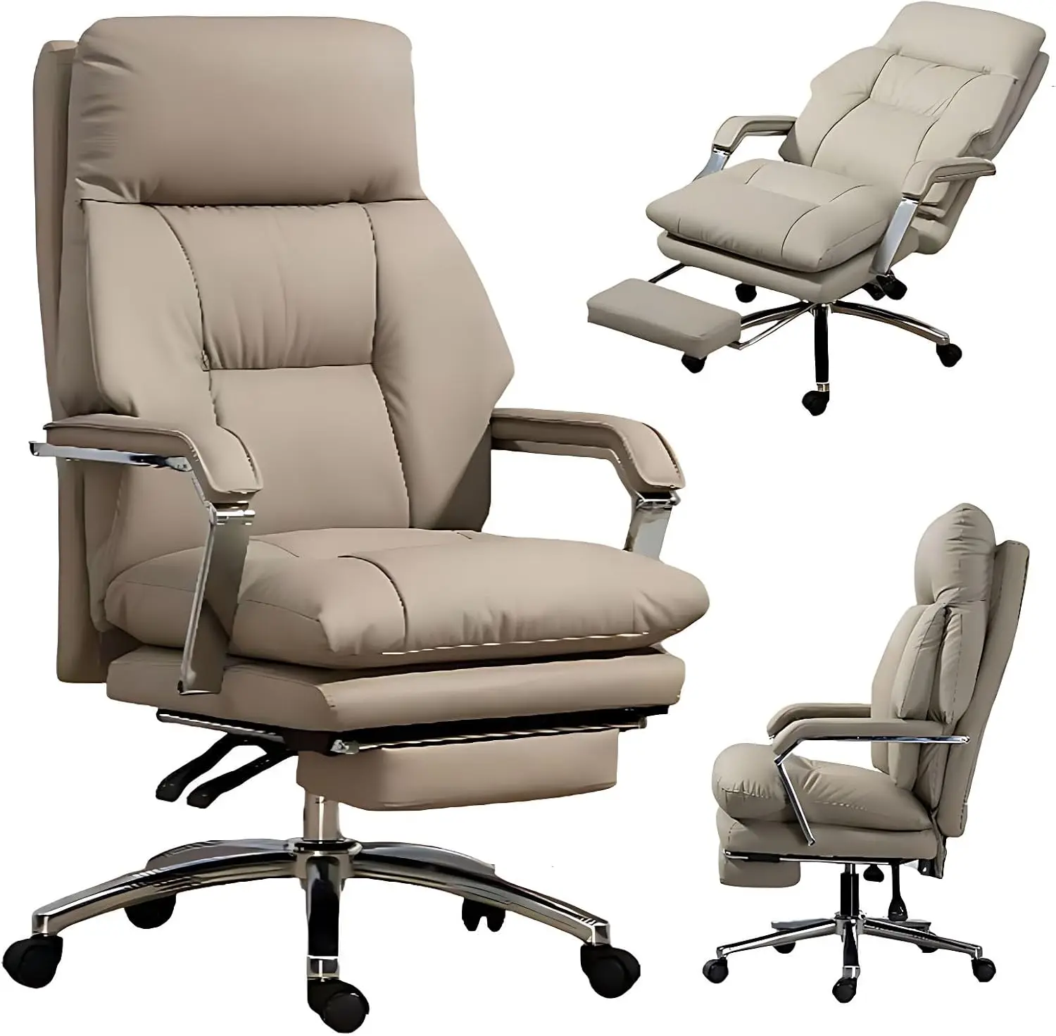 

Big And Tall Office Chair 660Lbs, Executive Offices Chairs,Reclining Office Chairs With Footrest, High Ba Leather Home Desk