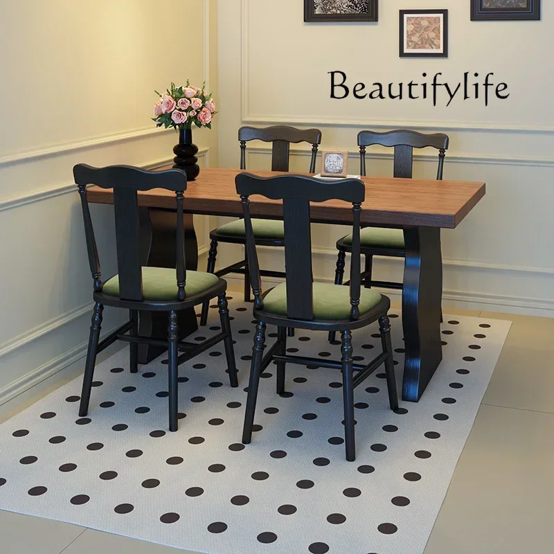 N Medieval style thickened full solid wood dining table French retro household rectangular table modern simplicity